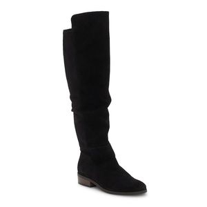 LUCKY BRAND Calypso Black Suede Almond Toe Low Heel Over the Knee Boot Size 7.5